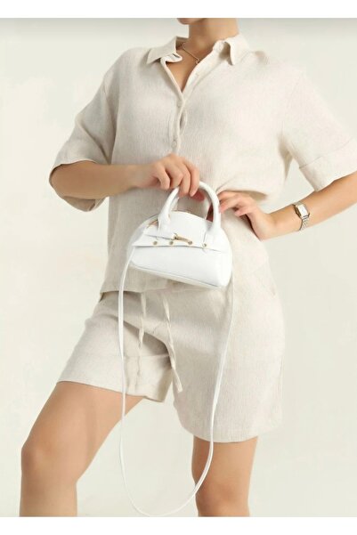EZZY BLİSS Ezzybliss Women's White Mini Shiny Belt Detailed Strap Shoulder Bag