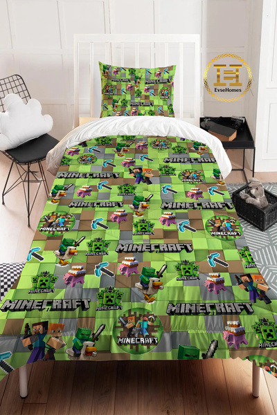 EVSEHOMES BAHCE MINECRAFT YORGAN UYKU SETİ ( YORGAN - YASTIK KILIFI )