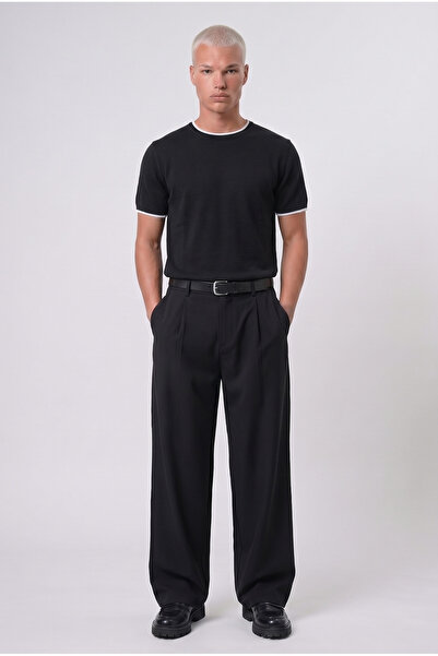 Respire Erkek Bisiklet Yaka Regular Fit Triko T-Shirt Siyah