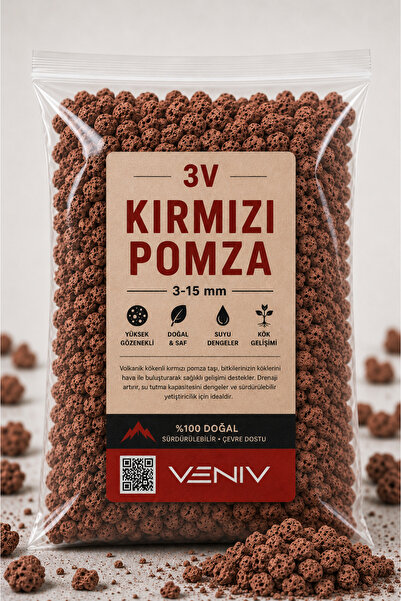 VENİV Kırmızı Pomza Taşı 3-15 mm Volkanik Cürüf 2 Litre- Ponza Taşı