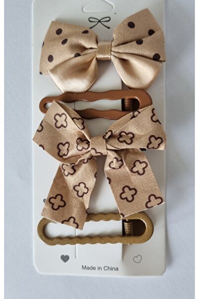 ELYTA KALİTEYİ UCUZA AL Cute Beige Coquette 4-Piece Bow Hair Clip Set - Polka...