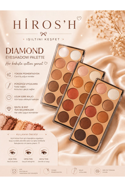 HİROS'H Diamond Far Serisi 10'lu Far Paleti Parlak Bitişli