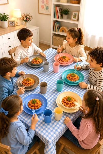 Zeria Home Çocuk Yemek Takımı Plastik Kırılmaz & 24 Parça Soft Renkli Yemek P...