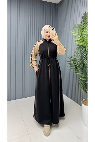 moda4b فستان رياضي نسائي بخيطين وسحاب ورباط طويل بتصميم مريح N-05414 _ أسود