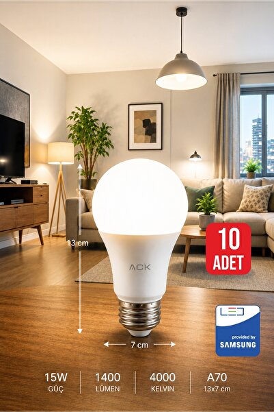 Aryes 15 Watt LED Ampul 4000 Kelvin Günışığı E27 Yüksek Aydınlık