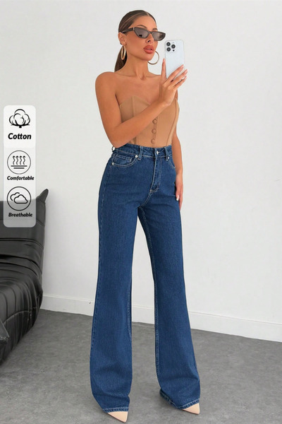 XRAY JEANS Women's Flexible Wide Leg Blue Jeans