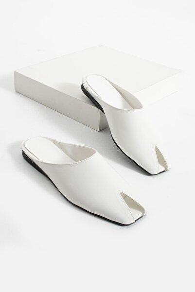 diclepolat Women's White Flat Sole Slippers Square Toe Open Front Asymmetrica...