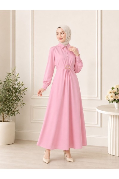 LİFERA Modest Shirt Dress with Gold Buckle