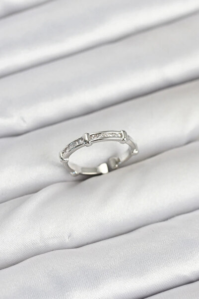 USLUCAN ALIŞVERİŞ Brass Silver Color Bone Model Zircon Stone Women's Ring