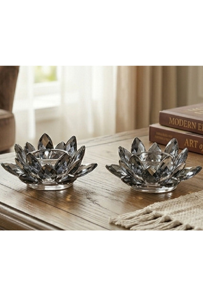 Flower Toys Ev Ofis Dekoratif Lotus Cam Mumluk 2'li Modern Ev Süsü 10 cm