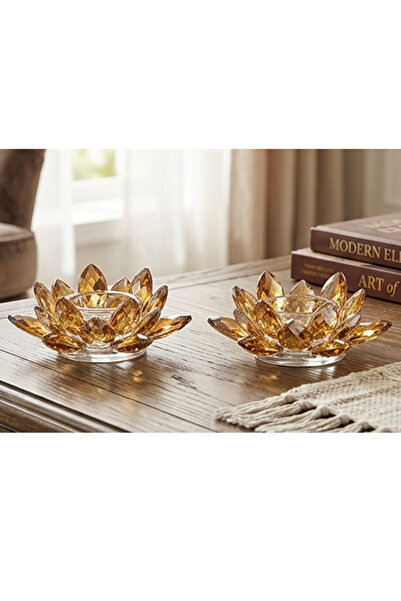 Flower Toys Ev Ofis Dekoratif Lotus Cam Mumluk 2'li Modern Ev Süsü 10 cm