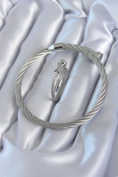 Generic Brand 316L Steel Silver Color Spiral Model Men's Bracelet Ring Combin...