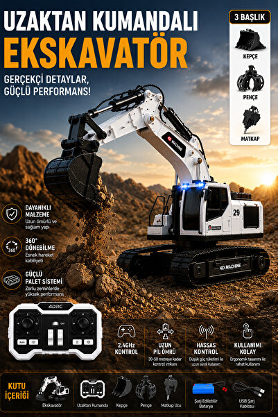 SCOWETTO Excavator Kırıcı Delici Taşıyıcı RC Uzaktan Kumandalı Işıklı Sesli M...