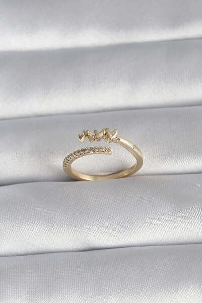 USLUCAN ALIŞVERİŞ Brass Gold Color Zircon Stone Detail Heart Model Women's Ring