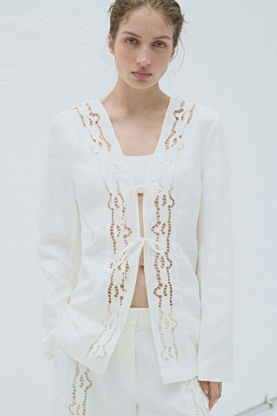 H&M Tie-front linen-blend blazer