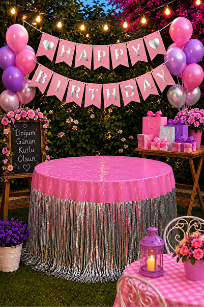 HAPPYLOOPPARTY Pink Silver Garden Birthday Decoration Set with 20 Balloons, H...
