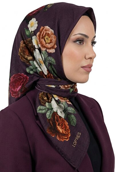 hadiora Women's Coffee Ground Floral Patterned Organic Cotton Soft Scarf