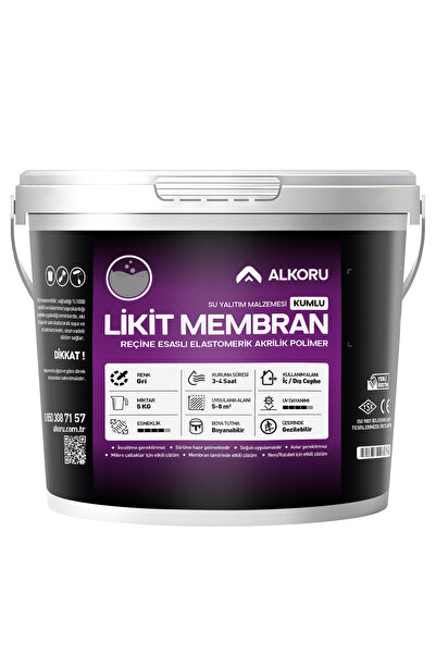 ALKORU 5 KG Gri Kumlu Likit Membran Renkli Reçine Esaslı Sıvı Su Yalıtım Malz...