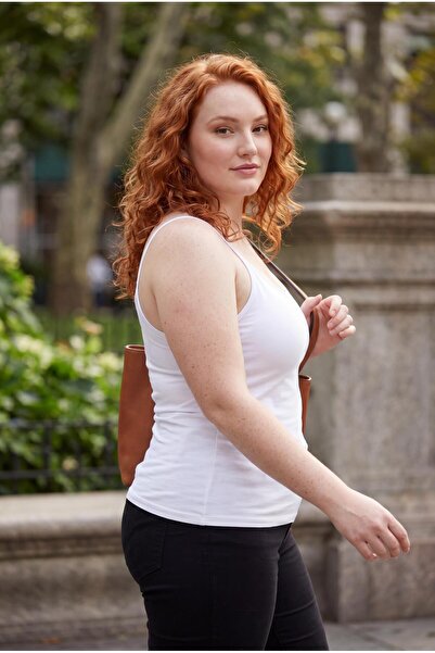 Ebsumu Women's Plus Size Knitted White Blouse with Rope Straps