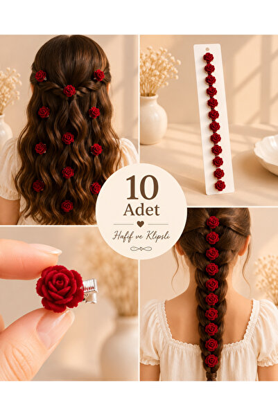 HER ŞEY NOTA www.herseynota.com Velvet Red Rose Hair Earrings Set of 10 – Nob...