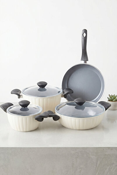 Taç Master Ceramica Dilim 7 Piece Ceramic Cookware Set White