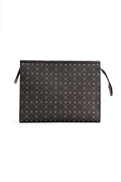 BAHELS Kadın Siyah Monogram Portföy Clutch Çanta