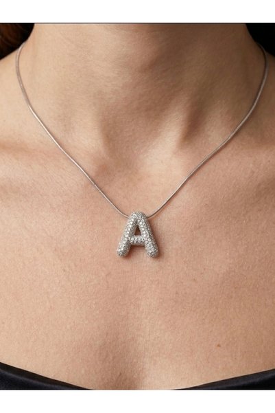lotusbybuket Zircon Stone Balloon Model a Letter Silver Necklace