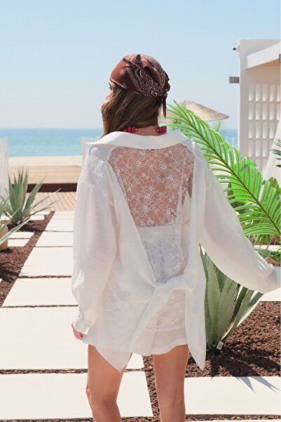 Suziş Sirti Lace-Detail Shirt and Elastic Waist Shorts Set 51399