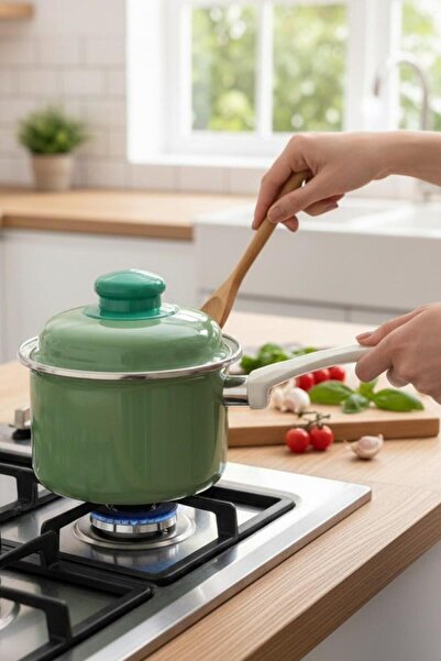 ALBETTO Luxury Enamel Rafadan, Mini Pan, Sauce Pot 12cm 900ml Green