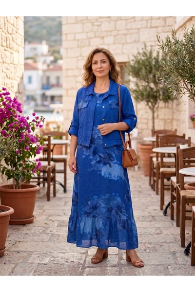 Punta Otantik Nc25003 Italian Linen Floral Patterned Sleeveless Dress Jacket ...