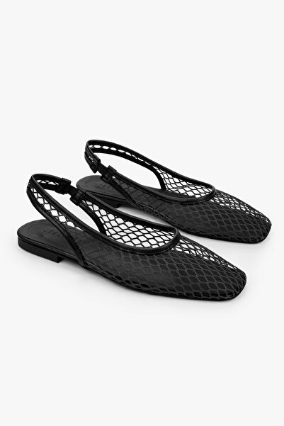 Shoeberry Balerini Fionel din plasă neagră pentru femei