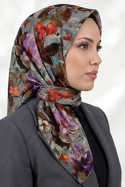 hadiora Women's Gray Purple Floral Patterned Organic Cotton Soft Scarf