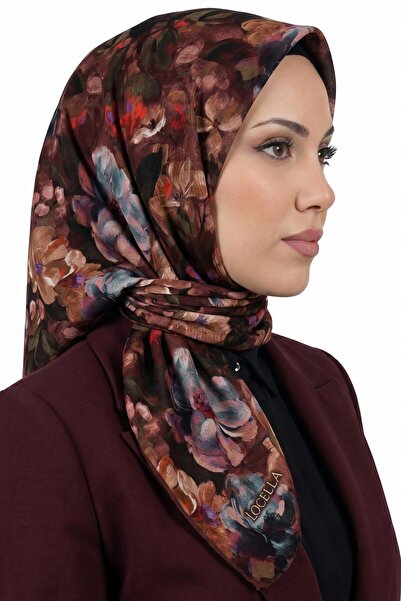 hadiora Women's Coffee Red Floral Patterned Organic Cotton Soft Scarf