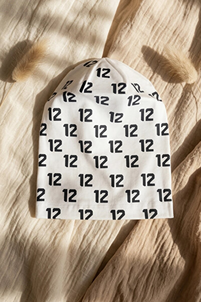 DYZSTAR Unisex White 12 Typographic Patterned Cotton Slouchy Beanie Hat - Mod...