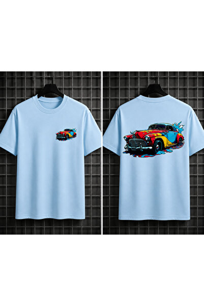 VODEXA Unisex Oversize T-Shirt Retro Vehicle Printed 100% Cotton T-Shirt Comf...