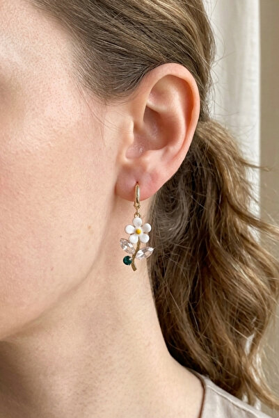 PETEK AKSESUAR Stone-Set Daisy Hoop Earrings
