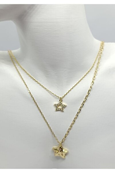 ndjewelry Golden Star Duo Double Layer Steel Necklace (40+5 cm)