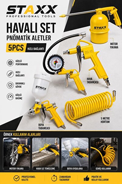 STAXX POWER Profesyonel Pnömatik Havalı Takım Seti Oto Yıkama ve Servis Tipi ...