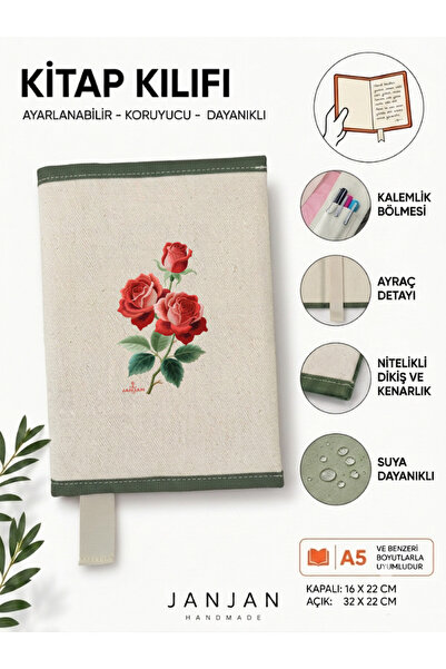 JANJAN DOĞAL KUMAŞ Kitap Kılıf,Yıkanabilir Kitap Kılıfı,Kitap Koruyucu,32x22 ...