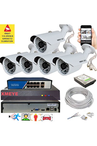 BİSES 5 li Yapay Zeka Destekli 5 MP 1940P Görüntü POE Bağlantılı 48 Ir Led Ge...