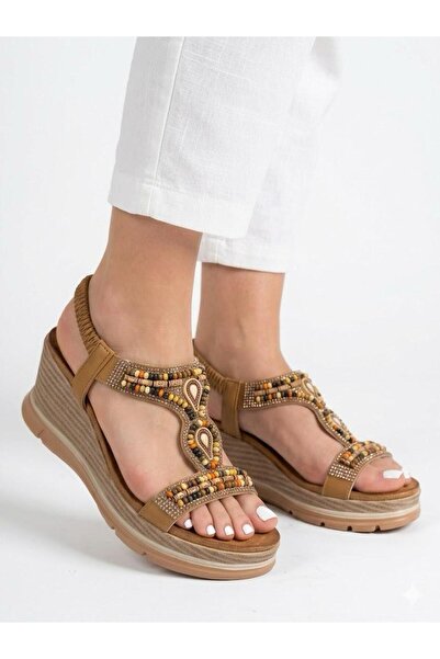 Lütfi Women's full orthopedic soft soled sandal with rubber detail and stone ...