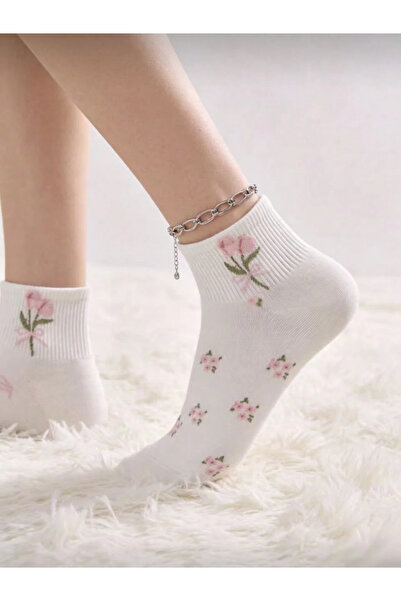 Generic 5 pairs women ankle socks cute bow flower design stylish college styl...