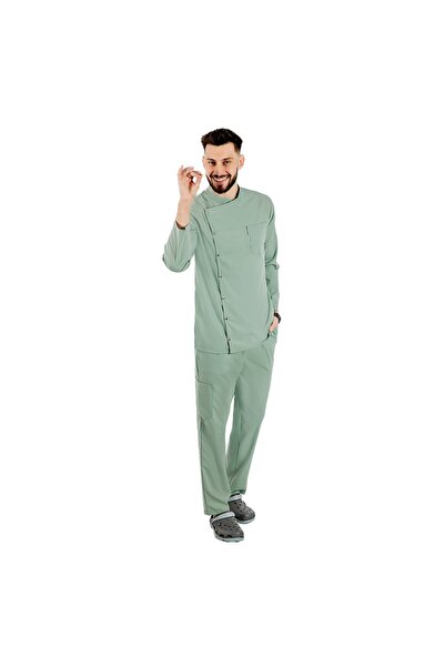 RUNI Tunica bucatar olive cu maneca lunga, capse