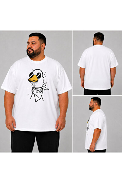 VODEXA Unisex Oversize T-Shirt Duck with Glasses Printed 100% Cotton Large Si...