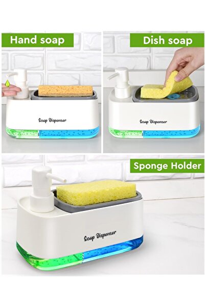 Generic Hand and Dish Soap Dispenser Set for Kitchen, Dual Soap Pump Dispenser with Sponge Holder, Kitchen Countertop Sink Organizer (White)