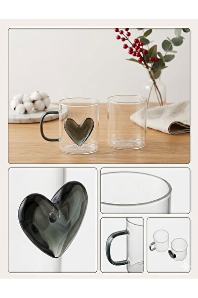 DEVADA HOME Black Heart Design Glass Mug Coffee Cup