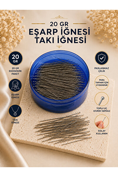 BERAYE Süngerli Başsız Çelik Toplu Iğne 0.60x32 20 Gr 300 Adet Türban Eşarp B...