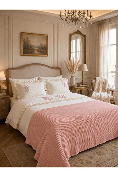 İK TEKSTİL Trigo King Size Powder Flower Embroidered Cotton Duvet Cover Set 7...