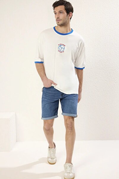 RAJAHOPE Slim Fit Ripped Destroyed Denim Jeans Shorts