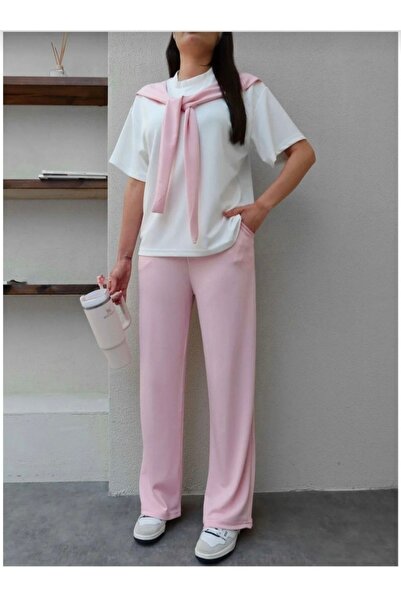 H&B MAİSON Scarf Detail T-Shirt Pants Double Modal Set